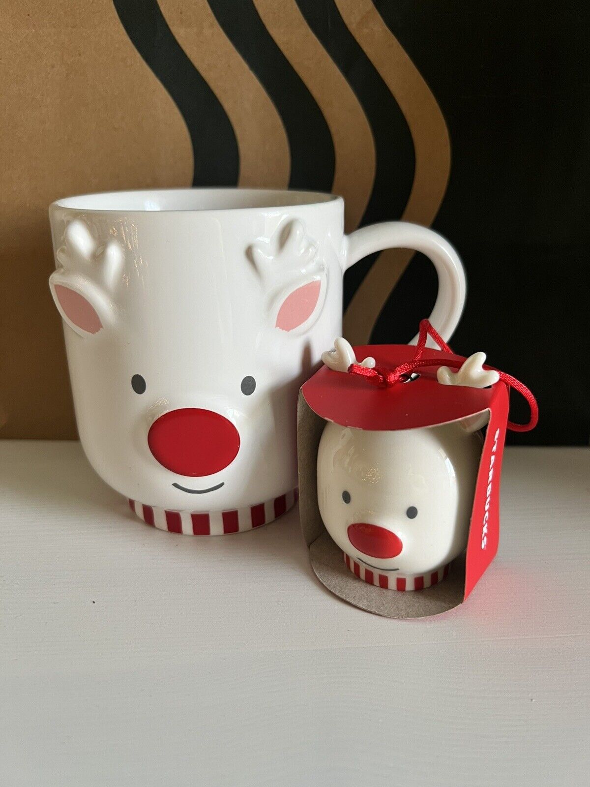 Ensemble de 2 pièces Starbucks : tasse, mug et ornement renne de Noël (NEUF)