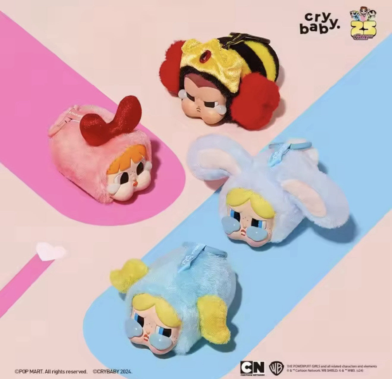 Pendentif en peluche Pop Mart Crybaby Powerpuff Girls, visage en vinyle