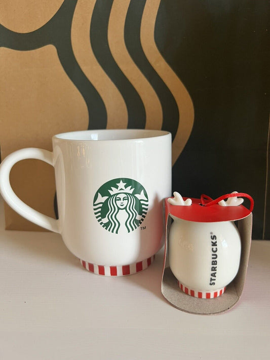 Ensemble de 2 pièces Starbucks : tasse, mug et ornement renne de Noël (NEUF)