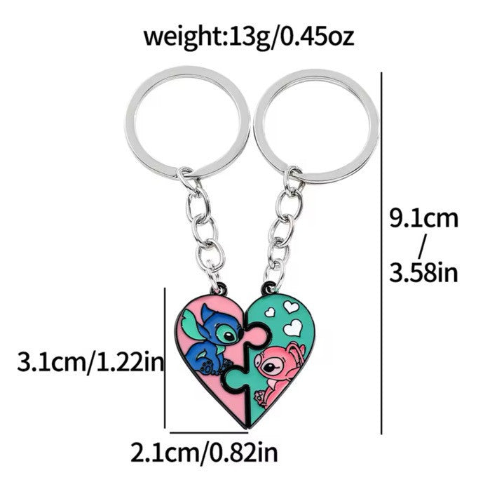 Porte-clés Disney Stitch et Angel Love, moitié amour, avec boîte